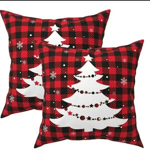 Christmas Farm Buffalo Red Plaid Accent Pillow Covers Set Of 2 New